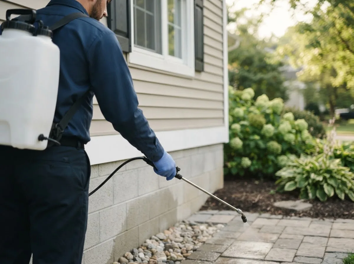Pest control technician inspecting a home in East Grand Rapids, MI